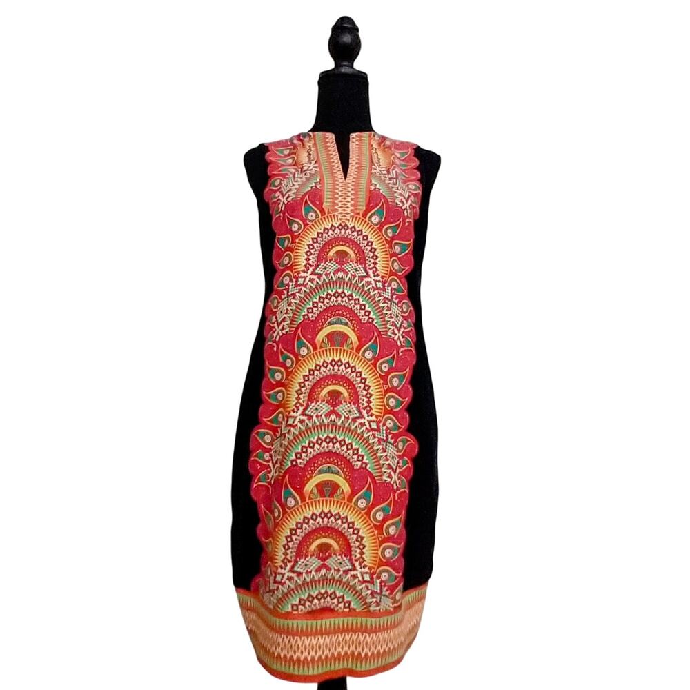 New York & Company Colorful COTTON dress Small Sheath Boho Paisley Ethnic